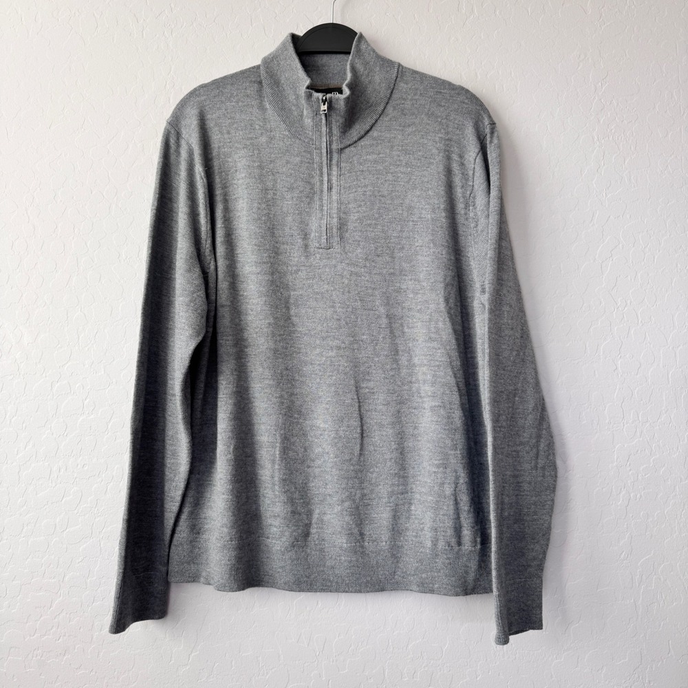Banana‎ Republic Mens XL 100% Italian Merino Wool Gray 1/4 Zip Pullover Sweater